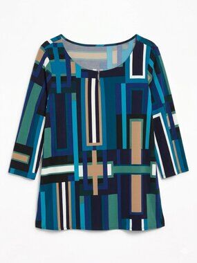 Calvin Klein XL Top Blue Teal Geometric Abstract Minimalist Corporate Core Retro